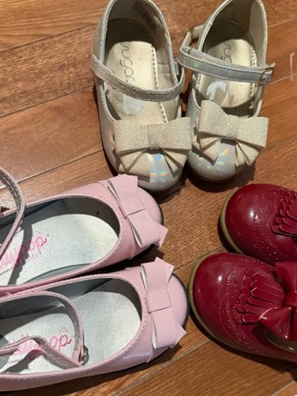 Kids toddler girl Pink, Red, Gold bundle of party shoes